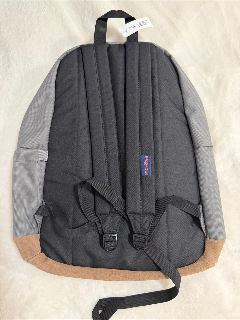 Jansport Gray Backpack with Brown Suede Base
